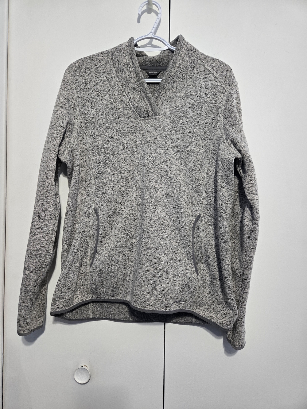 Eddie Bauer Womens XL Fleece Pullover Gray Marled Sweaterβ Cozy Quarter Neck